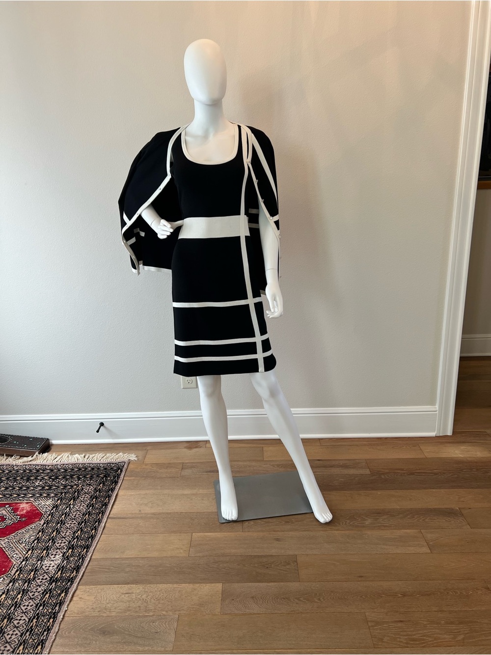Grace Black and White Geometric Midi Dress with Matching Jacket